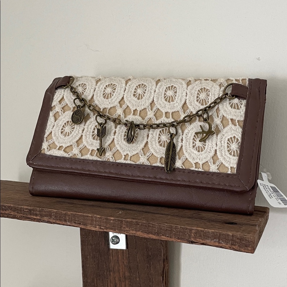 Claire's Lace and Brown Charm Clutch